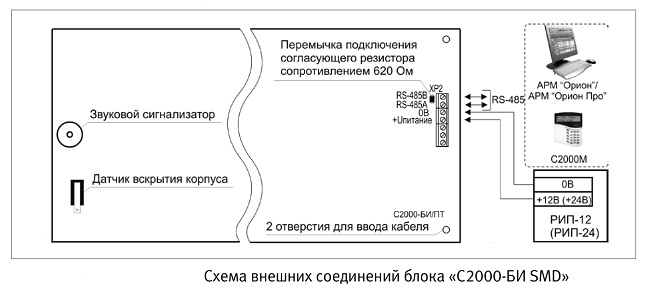 Схема внешних соединений блока «С2000-БИ SMD»